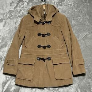St Johns Bay Duffle Toggle Coat Womens Size S Tan Wool Cashmere Cabincore Lined
